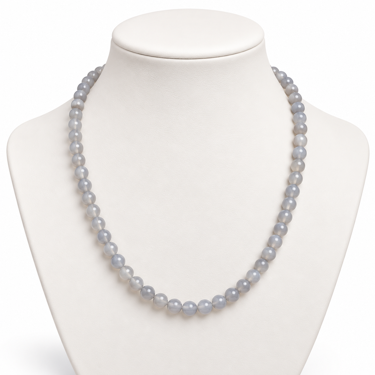 Grijze Agaat Ketting 6 mm – Silver Mist